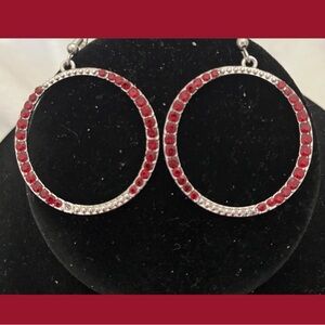 D. Boutique Red and Silver Hoop Earrings